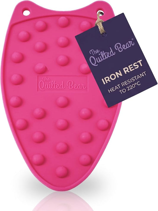 The Quilted Bear Mini Iron Rest - Silicone Heat Resistant Mat for Stress-Free Crafting, Sewing & Quilting Supplies - Durable and Protective Surface for Mini Iron (Pink)