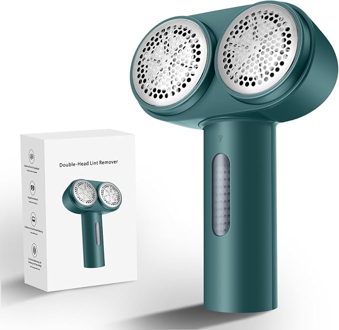 Fabric Shaver, Dual Motor Electric Lint Shaver for Clothes, 6 Blades, Green | Electric Lint Shaver, Fabric Pilling Remover, Powerful 2 Gear, Portable Defuzzer Clothes Fuzz Remover for Sweater Furniture