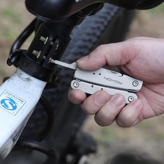 ROXON M2 14-in-1 Mini Multitool with Folding Scissors & 9pc Bits Set | Stainless steel construction. Bottle opener, screwdriver. Compact pocket tool for camping, hiking, and DIY repairs.