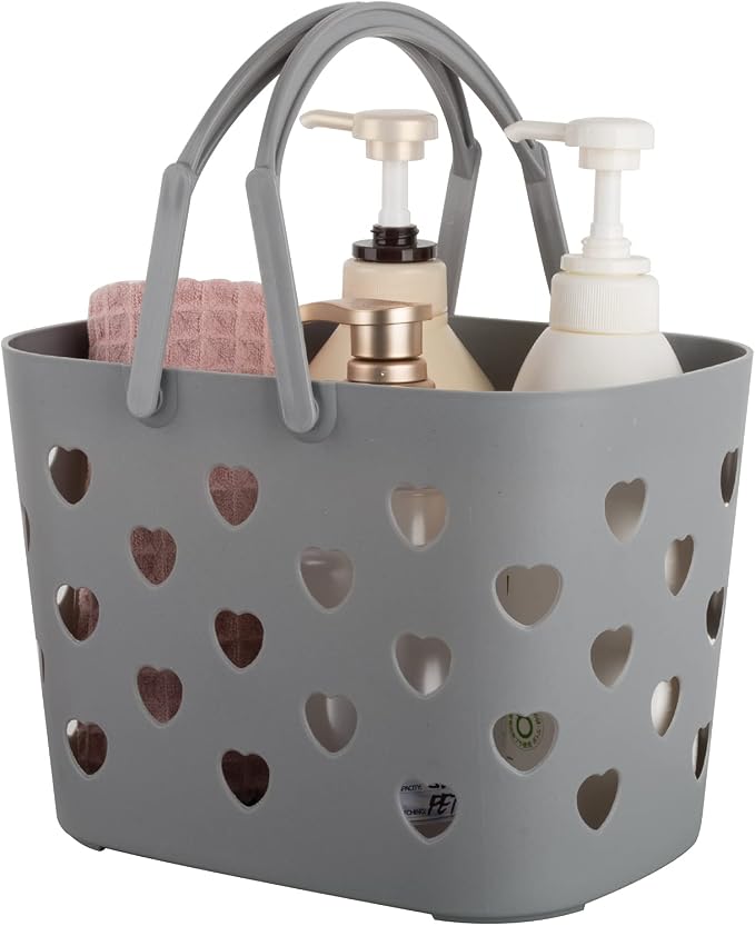 Anyoifax Portable Shower Caddy Tote Plastic Storage Basket with Handle Box Organizer Bin for Bathroom, Pantry, Kitchen, College Dorm, Garage - Grey | Bathroom Caddy Storage Tote Cleaning Supply Caddy for College Dorm, Kitchen, Pantry, Garage