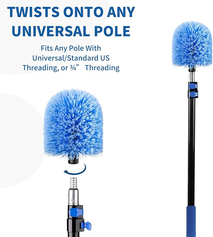 2 Pack Screw on Webster Cobweb Duster Head for Pole,Spider Web Remover Brush, Cobweb Duster Head Attachment,Fits Standard 3/4 inch Threaded Poles(Big, Blue)
