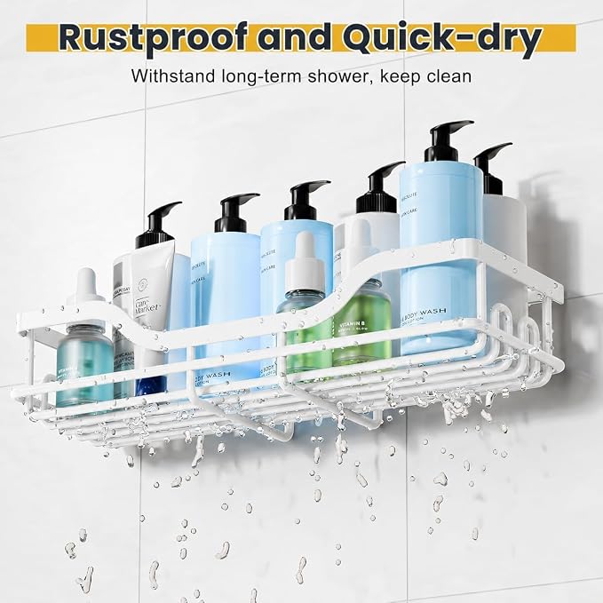 OMAIRA 3-Pack Shower Caddy with Soap Holder, Adhesive Rustproof No-drill Strudy Loading Inside Shower Organizer Shelves Rack Storage Bathroom Organization for Smooth Wall Glass Tile, White (XX-Large)