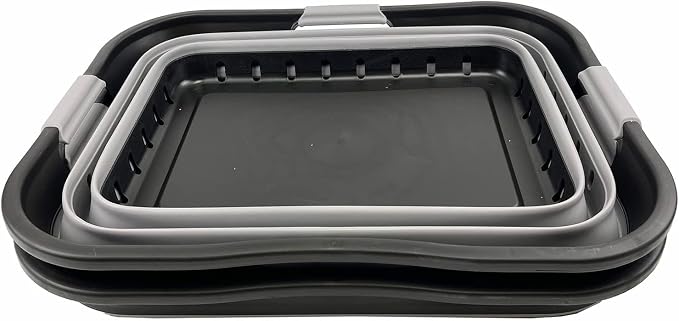 SAMMART 42L (11 gallon) Collapsible Plastic Laundry Basket - Foldable Pop Up Storage Container/Organizer - Portable Basket - Space Saving Hamper (Black/Alloy Grey (Set of 2))