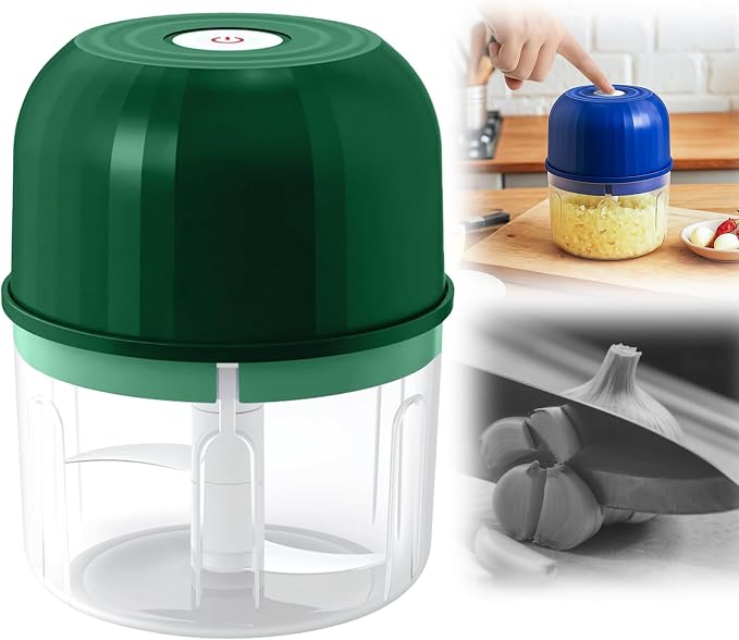 Electric Garlic Chopper, Mini Portable Veggie Chopper Garlic Grinder Masher Onion Choppers, Portable Wireless Food Processor for Garlics Onion Ginger Chili Fruit Vegetables Meat (Green)