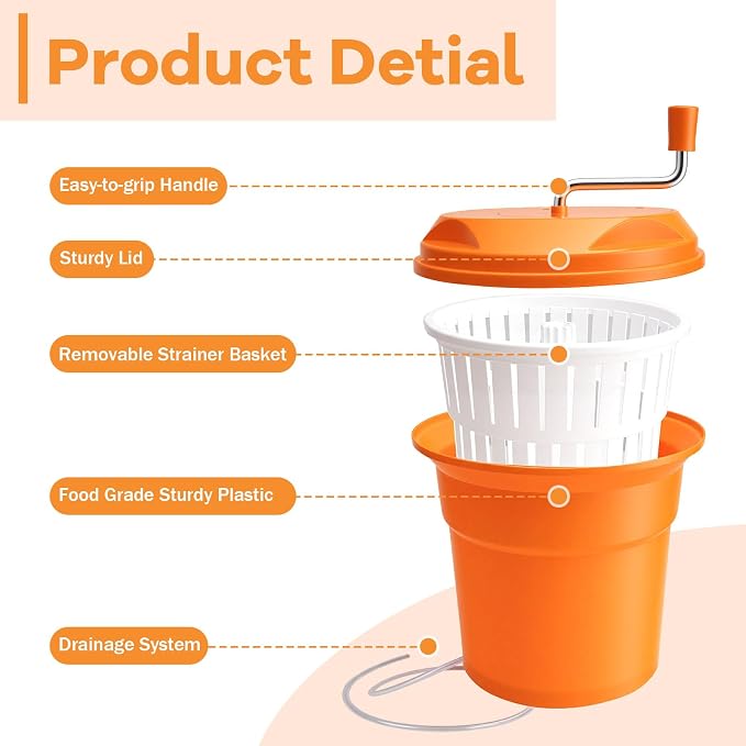6.6 Gallon Large Commercial Salad Spinner, Salad Dryer with Draining Hose, 26 Qt Manual Lettuce Dryer for Washing, Spinning & Draining, Holds 7 Heads of Lettuce for Restaurant Kitchen Prep