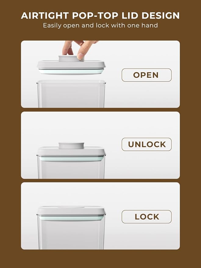 4.22Qt Airtight Food Storage Containers with Pop Lids, Set of 2 Pantry Jars | Large Clear Canisters for Flour, Sugar, Cereal, Oats, Rice and Bulk Dry Goods, Stackable for Cabinets and Baking Stations