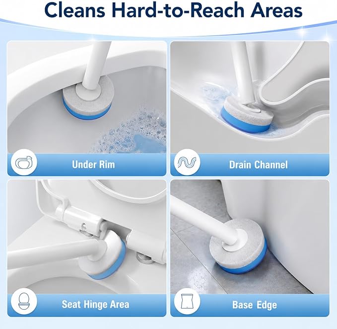 Disposable Toilet Cleaning Brush Kit with 18 Refill Heads, One-Press Release, Built-in Cleaning Solution, Wall-Mounted Storage, Ideal for Bathroom, Home, Rental and Airbnb