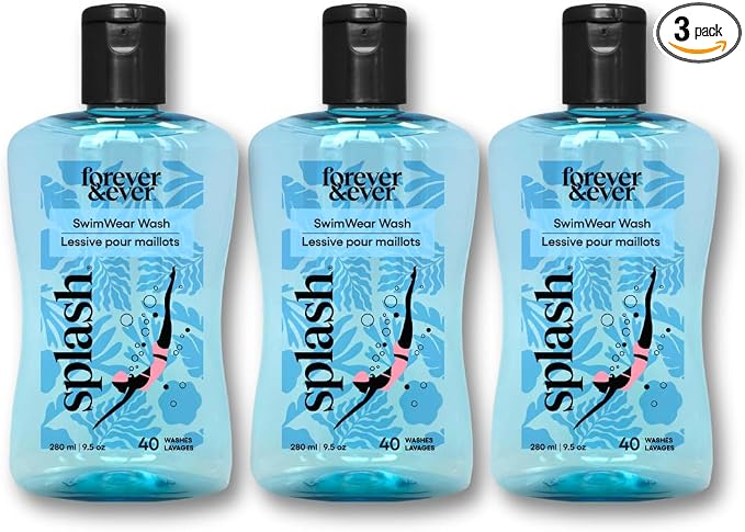 Splash Swimwear Natural Liquid Laundry Detergent, Wetsuit Cleaner 3 x 9.5oz | Chlorine-Neutralizing Swimsuit Wash Removes Chlorine, Salt & Sunscreen Buildup, with Gentle Plant-Based Care for Swimwear