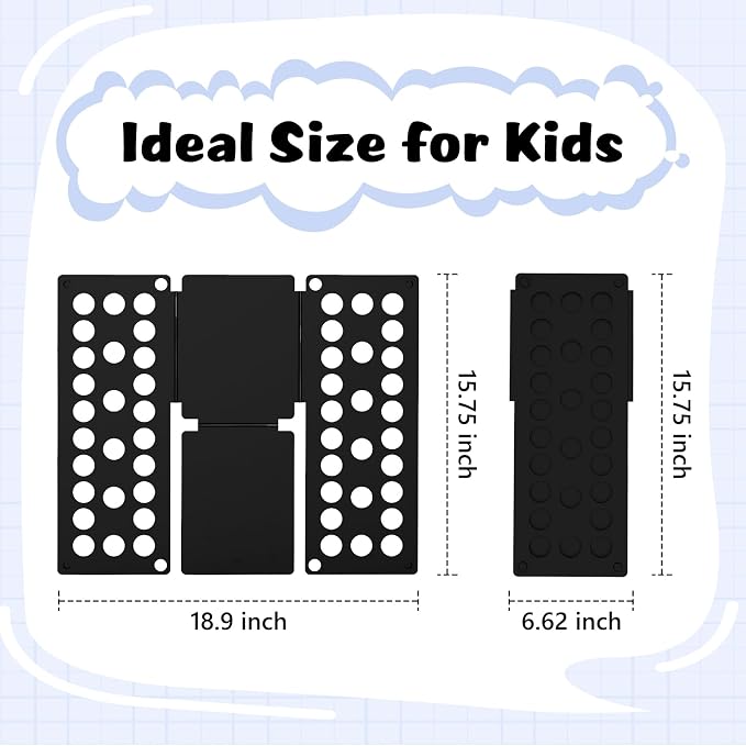 Kids Shirt Folding Board Perfect Size 15.75"x18.9" for Children Black | Child-Size Only