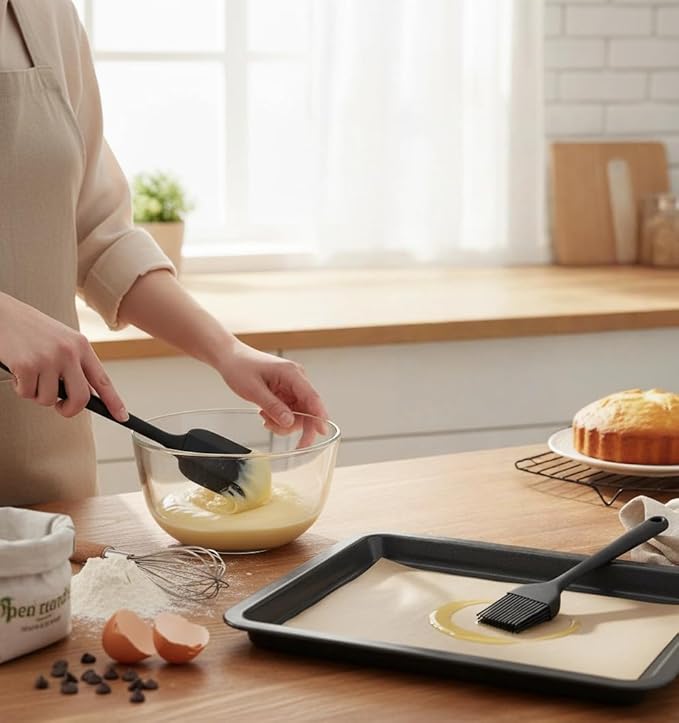 6-Piece Silicone Spatula Set, Non-Stick & Stainless Steel Core, BPA-Free, Dishwasher Safe Kitchen Utensils for Baking, Cooking, Mixing (Black)