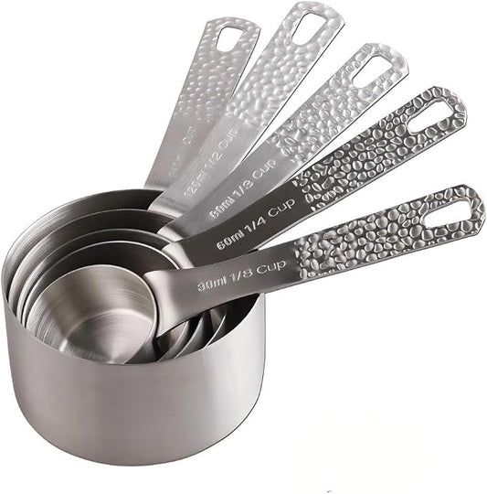 Measuring Cups 5pcs Stainless Steel Measuring Cups Set 18/8 (304) Steel Material Heavy Duty Measurer cups Color Silver (Siliver-5cups+1ring)