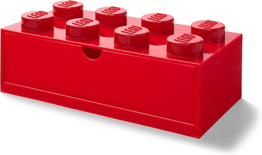 Room Copenhagen Lego Storage Brick 8 Desk Drawer, 8-Stud Stackable Tabletop Storage Box, 12.4 x 6.2 x 4.4 in, Bright Red | Stackable Storage Box | Storage with Lid | Toy Organization | 8-Stud Stackable