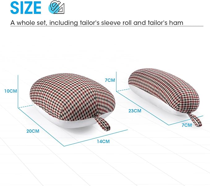 3 BUZZLETT Tailor’s Ham and Seam Roll Set – Premium Tailors Ham for Ironing – Professional Pressing Tools – Linen and Doll Cotton Press Ham for Ironing Smaller Curved Seam