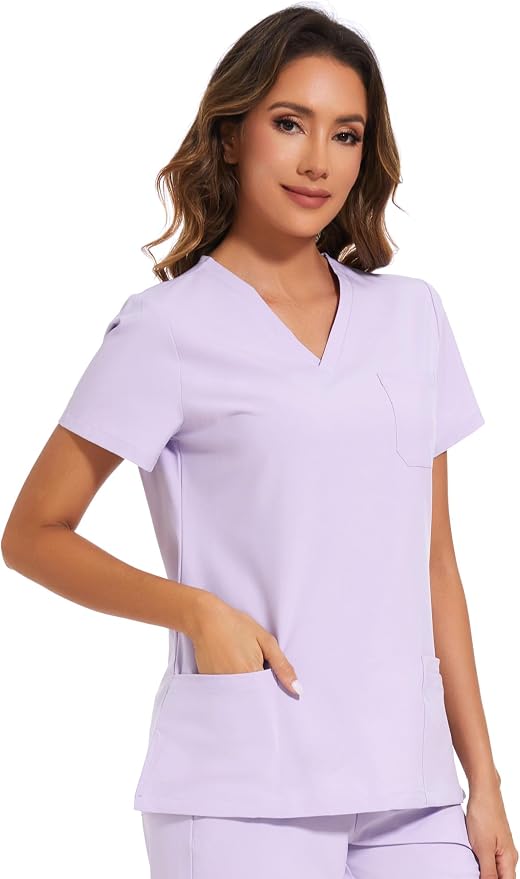 Scrubs Tops for Woman - Soft Stretch, V-Neck Tops | 3 Pockets, Side Split Design, Short Sleeve, Breathable & Lightweight Nursing Shirt, Easy-Care Fabric for All-Day Comfort