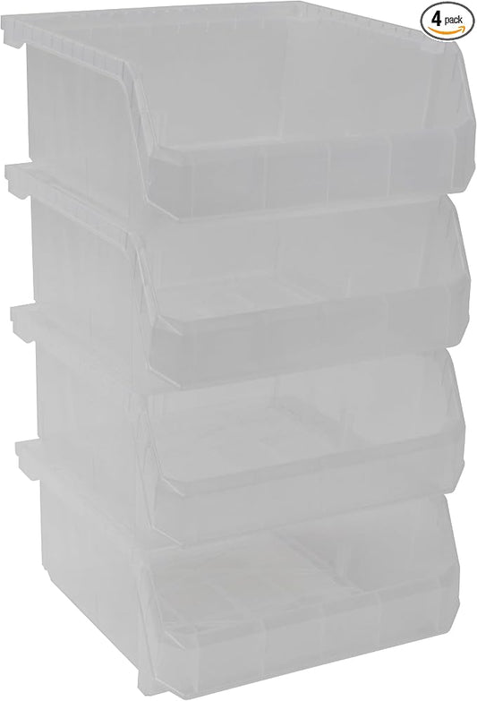 ReadySpace Plastic Containers for Organizing and Storage Bins for Drawers, Desks, Office Organization, and Garage, Stackable Bins, Medium-Wide (5" x 11" x 11"), 4-Pack, Clear