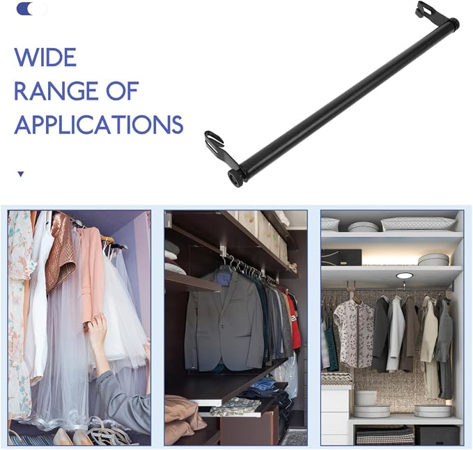 PRETYZOOM Retractable Closet Rod 16.53In Carbon Steel Hanging Bar for Wire Shelving Heavy Duty Clothes Drying Rack with Wire Shelf No-Drill Indoor Laundry Organizer for Wardrobe