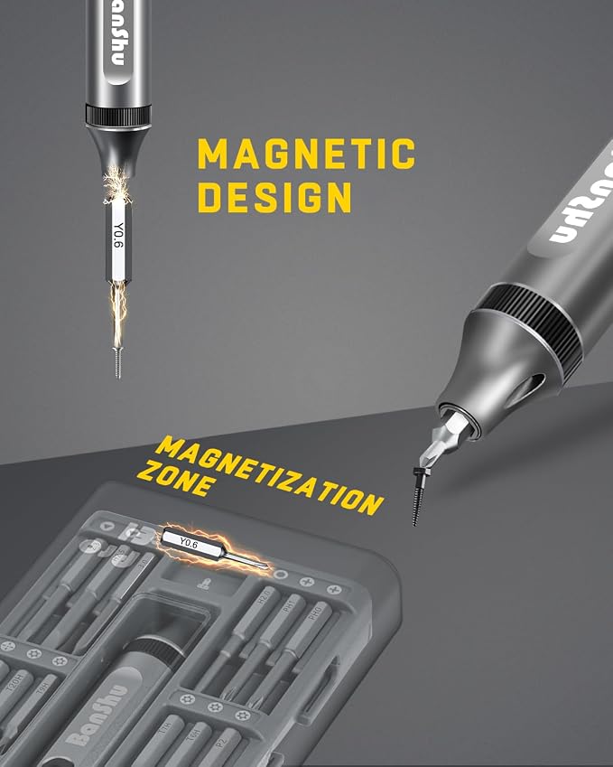 Banshu Electric Screwdriver, 52 in 1 Mini Electric Screwdriver Set with Metal Case, S2 Precision Bits, LED Light, Small Magnetic Professional Repair Tool Kit for Eyeglasses, Watch, PC, Laptop, Phone