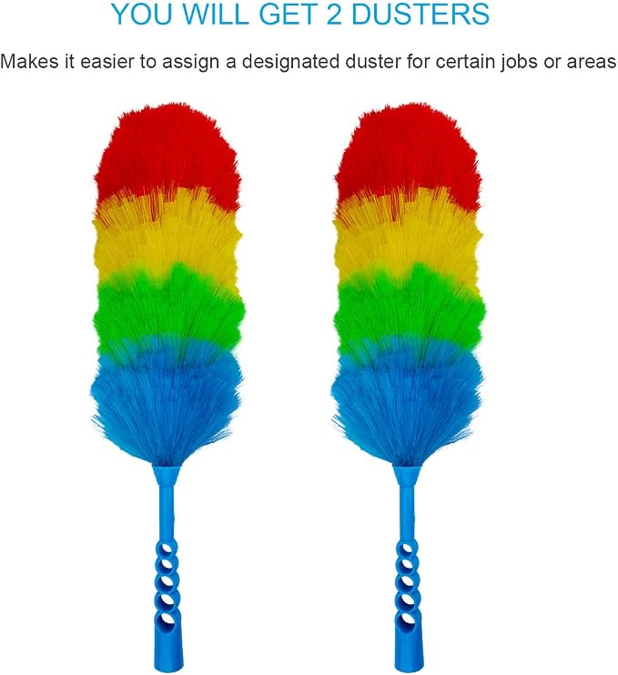 2 Pack Upgrade 19” Static Duster Beandable and Washable - More Fibers Bigger Head Less Loss of Fiber Duster