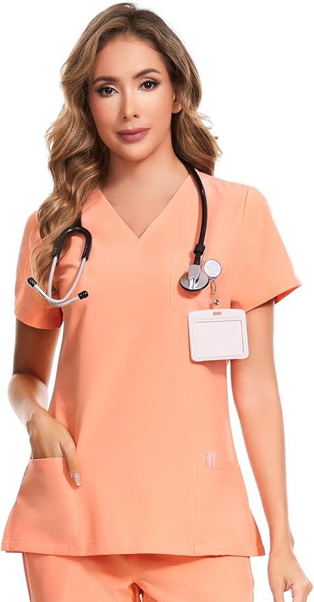 Scrubs Tops for Woman - Soft Stretch, V-Neck Tops | 3 Pockets, Side Split Design, Short Sleeve, Breathable & Lightweight Nursing Shirt, Easy-Care Fabric for All-Day Comfort