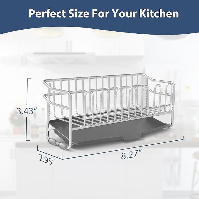 KABUM 304 Stainless Steel Sponge Holder for Kitchen Sink, Compact Sink Caddy with 4 Non-Slip Silicone Pads, Easy to Clean Rustproof 304 Steel, Kitchen Essentials, No-Tools Design (8.27x2.95x3.43)