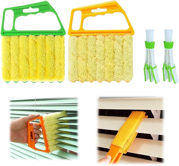 Window Blind Cleaner Duster Tool, 7 Finger Scrub Brush with Washable Microfiber Sleeves, Color Coded Cleaning Kit for Mini Vertical Blinds, Air Conditioner Vents and Fans