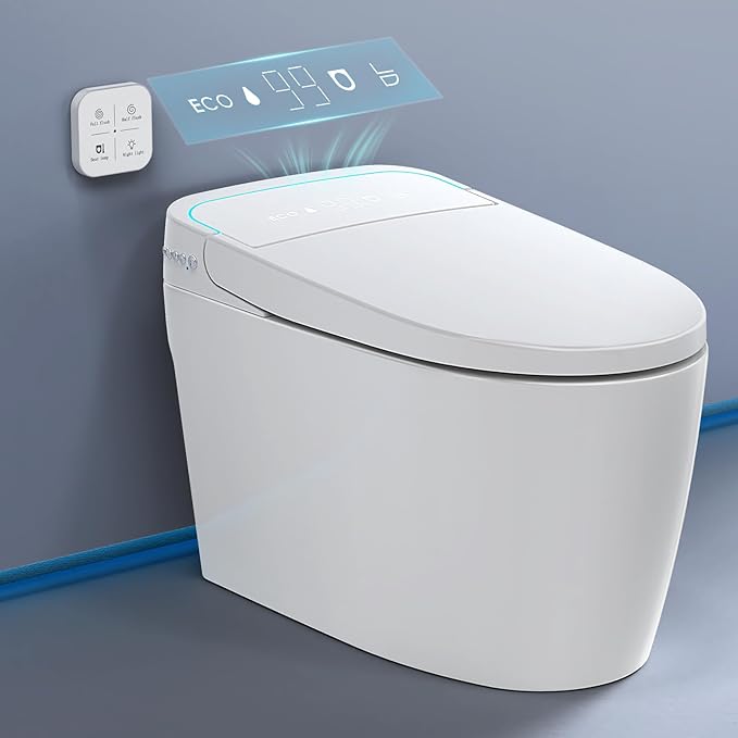 Smart Toilet with Bidet Built-in: Auto Dual Flush Bidet Toilet with Dryer, One Piece Toilet with Child Mode, Electric Heated Seat, Foot Sensor, UV-C Night Light, Pre Wet, ADA Height, Manual Lid/Seat