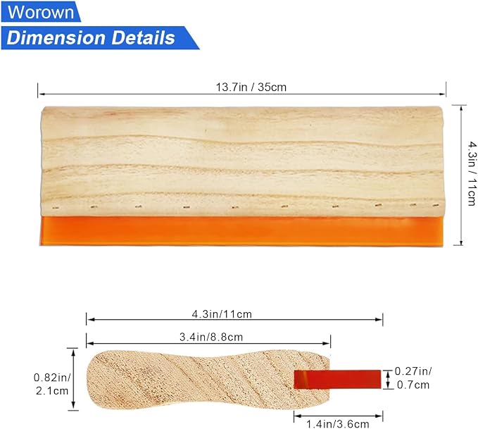Worown 13.7 Inch Screen Printing Squeegee, 75 Durometer Wooden Scraper for Screen Printing