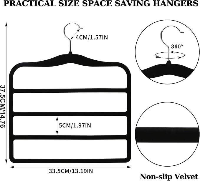 Closet Organizers and Storage, 2 Pack Pants-Hanger-Space-Saving | Velvet Clothes Organization Jeans Trousers Scarf Hangers for Pant-Rack, College-Dorm-Room Essentials for Students Girls Boys