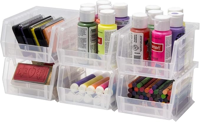 Akro-Mils 30210 AkroBins Plastic Storage Bins, Space-Saving Stackable Bins for Garage, Pantry, Craft Organization, 5" x 4" x 3", Clear, 24-Pack