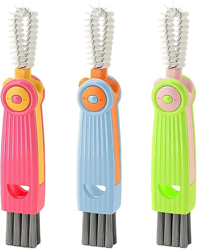 3 in 1 Cup Lid Gap Cleaning Brush Set, 3PCS Multifunctional Bottle Cleaner Bottle Cleaning Brush for Bottle Gaps Home Kitchen Cleaning Tools Mixed Colors