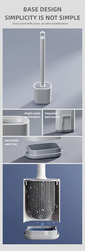 Toilet Brush and Holder Set for Bathroom,Deep Cleaning Silicone Toilet Brushes.T PR Flexible Toilet Bowl Brush, Floor Standing & Wall Mounted Without Drilling. Toilet Bowl Brush with Holder. (Black)
