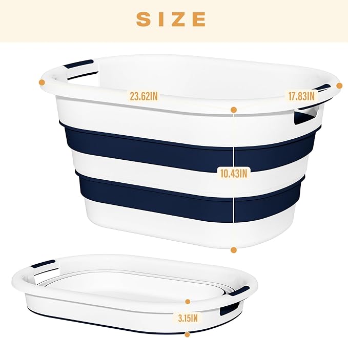 43L(11.5Gallon) Collapsible Laundry Baskets plastic (Blue, 2 Packs) | Pop Up Laundry hamper/Storage Container, Foldable Laundry Basket with Large Capacity,Sturdy,Space Saver