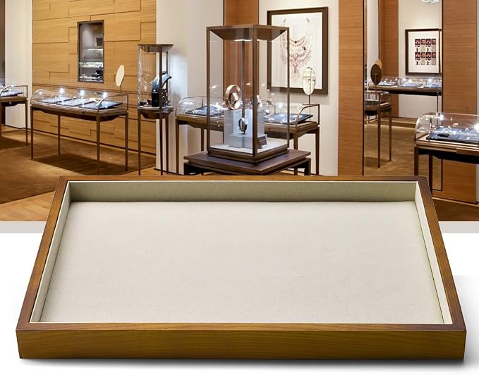Oirlv Solid Wood Jewelry Tray,Jewelry Drawer Organizer,Watch Tray(Cream) | Stackable Design,For Necklaces Bracelets and Watches Organizing and Presentinge Legantly on Dressers&in Dresser&Vendors