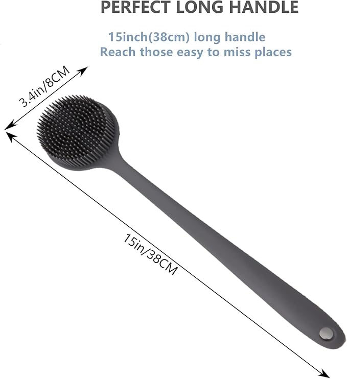 Long Handle Silicone Body Scrubber for Shower, Dual-Sided Back Scrubber Brush with Soft Bristles&Massage Nodes, Exfoliating Bath Brush for Hard to Reach Areas, Easy to Clean & Quick Dry, for Daily Use