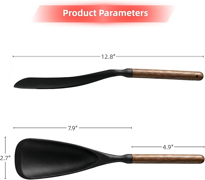 Silicone Spatula Cooking Spoon 2 Pcs with Wood Handle Great for Cooking and Serving Sturdy BPA-Free Matte Silicone Suitable for Mixing and Scrape (Black&White)