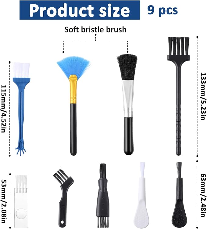Small Cleaning Brush Set, 9Pcs Cleaning Brushes Small Spaces for Electronics Tiny Objects Mini Crevice Tight Spaces Jewelry (Black)