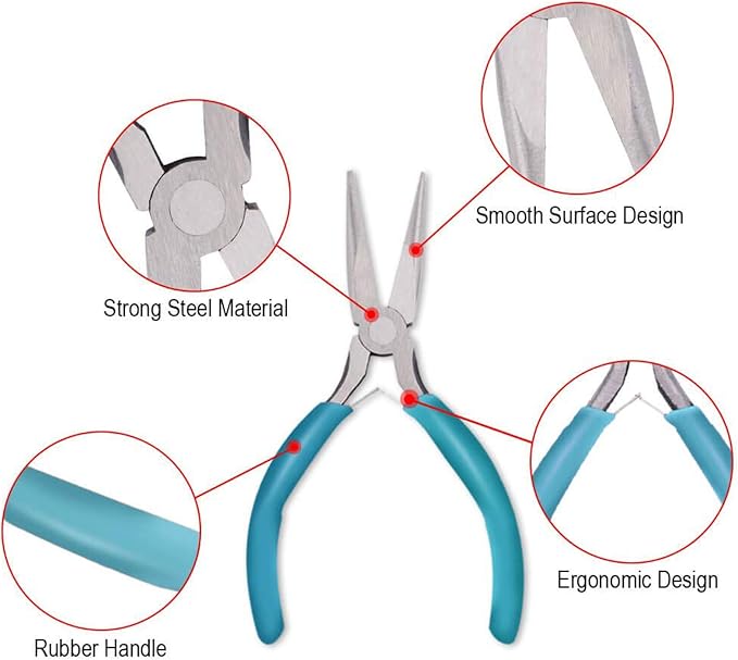Anezus 4Pcs Jewelry Pliers Tool Set Includes Needle Nose Pliers, Round Nose Pliers, Wire Cutters and Bent Nose Pliers for Jewelry Beading Repair Making Supplies
