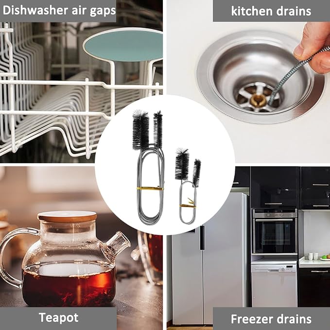 2pcs Flexible Long Drain Brush Set, Hose Pipe Stainless Steel Nylon Bristles Brushes with Dual Heads Tube Cleaner Brush for Kitchen, Sink, Drain Pipe, and Pipe Cleaning Tool