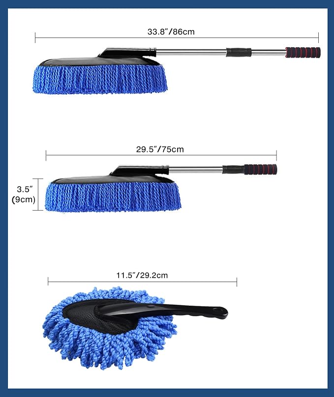 YeewayVeh Car Duster Kit, 2-Pack Microfiber Dust Brush, Blue | Scratch-Free Pollen Dusters, Extendable & Dash Duster for Exterior Interior Cleaning