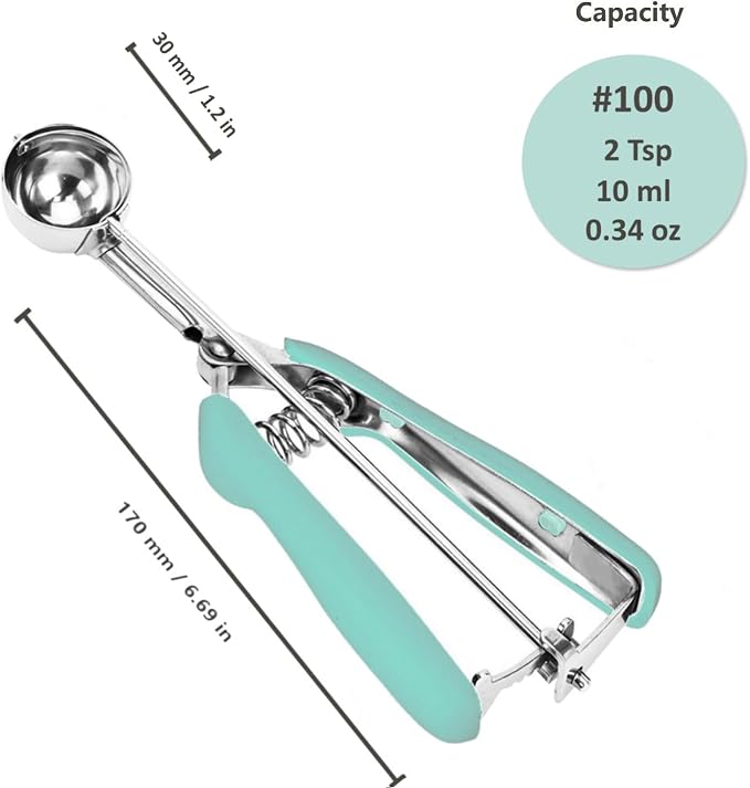 Mint Green Stainless Steel Cookie Scoop - 2Tsp/10ml/0.34oz Tbsp Dough Scooper with Trigger Release