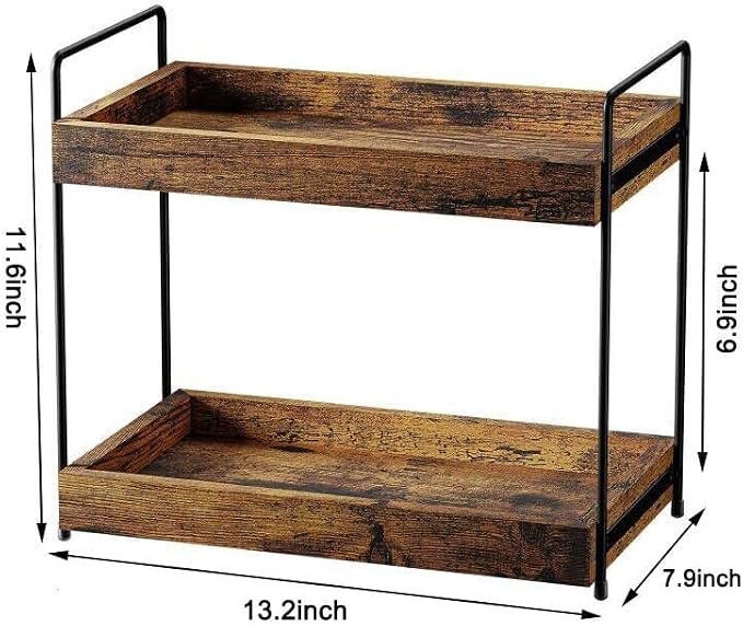 2-Tier Wood Bathroom Counter Organizer, Kitchen Spice Rack | Multi-Use Storage Shelf, Holds Toiletries, Cosmetics, Perfume And Seasoning, Fits Vanity And Countertops