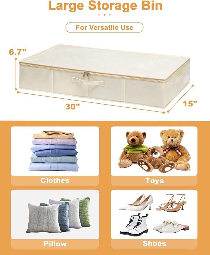punemi Sturdy Underbed Wedding Dress Storage Box, 3Pack, Beige | Rigid Sides & Bottom, 50L Large Capacity for Evening Gowns & Heirlooms, Ideal for Closet, Shelf & Cabinet Storage