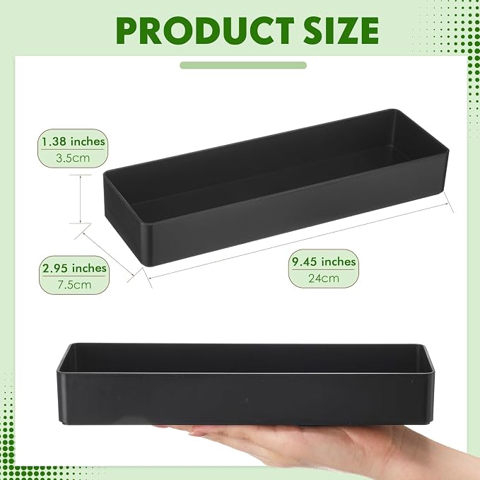 Teling 12 Pcs Black Large Rectangular Desk Organizer Set Half Accessory Tray Plastic Tabletop Organizer for Office Home or Study Dimensions: 9.45 x 2.95 x 1.38 Inches