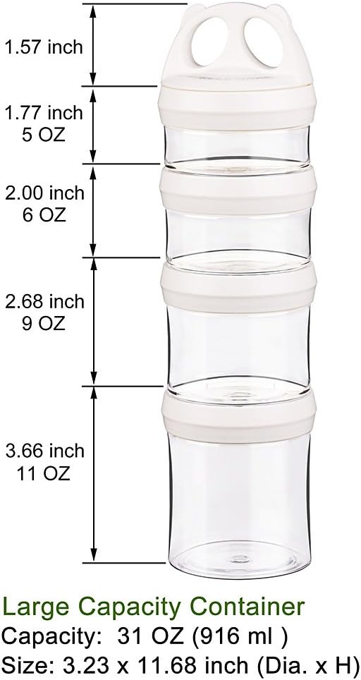 SELEWARE White Stackable Snack Containers for Kids Toddlers Adults, 31oz | Portable Food Storage Containers for Snacks Formula Powder Drinks and Travel, Twist Lock System Airtight Leak-proof BPA Free