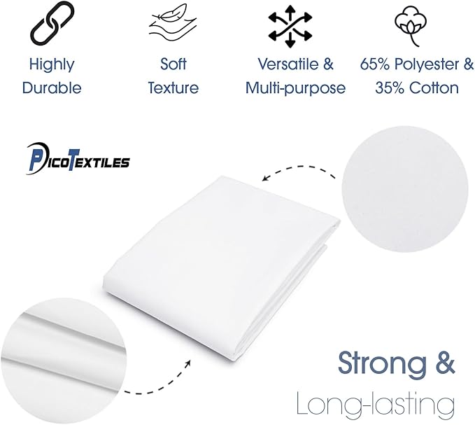 Pico Textiles 8 Yards Bolt White Poly Cotton Twill Fabric - 65% Polyester 35% Cotton - 60" Wide - Sold by The Yard - for Pants, Jackets, Skirts, Upholstery, & Work Uniforms