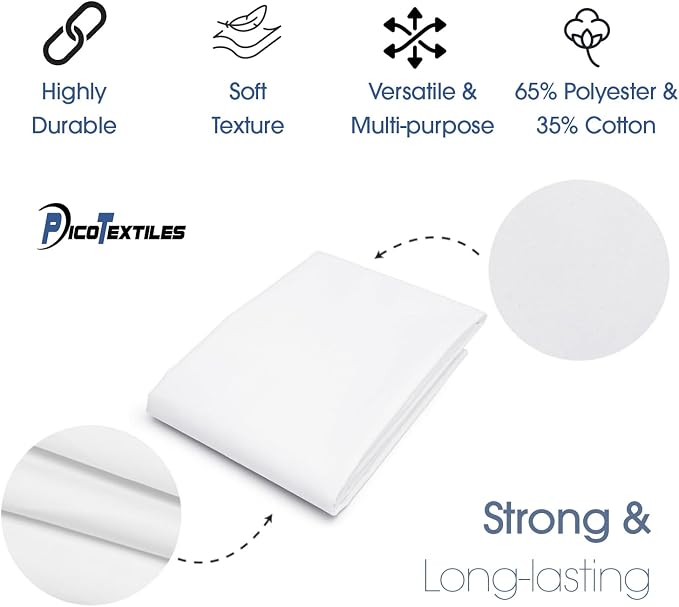 Pico Textiles 10 Yard Bolt White Poly Cotton Twill Fabric | 60" Wide, 65% Polyester / 35% Cotton, Medium Weight, Perfect for Pants, Jackets, Skirts and Work Uniforms, Sold by the Yard