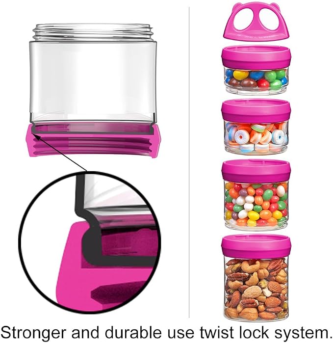 SELEWARE Stackable Snack Containers for Kids Toddlers Adults, Blue & Red | Portable Food Storage Containers for Snacks Formula Powder Drinks and Travel, Twist Lock System Airtight Leak-proof BPA Free