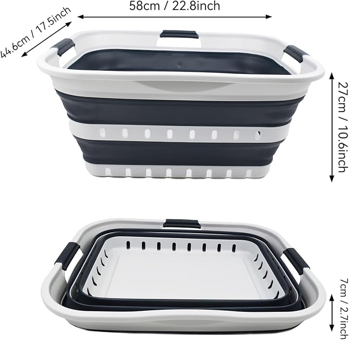 SAMMART 42L (11 gallon) Collapsible Plastic Laundry Basket - Foldable Pop Up Storage Container/Organizer - Portable Basket - Space Saving Hamper (Grey/Slate Grey (Set of 2))