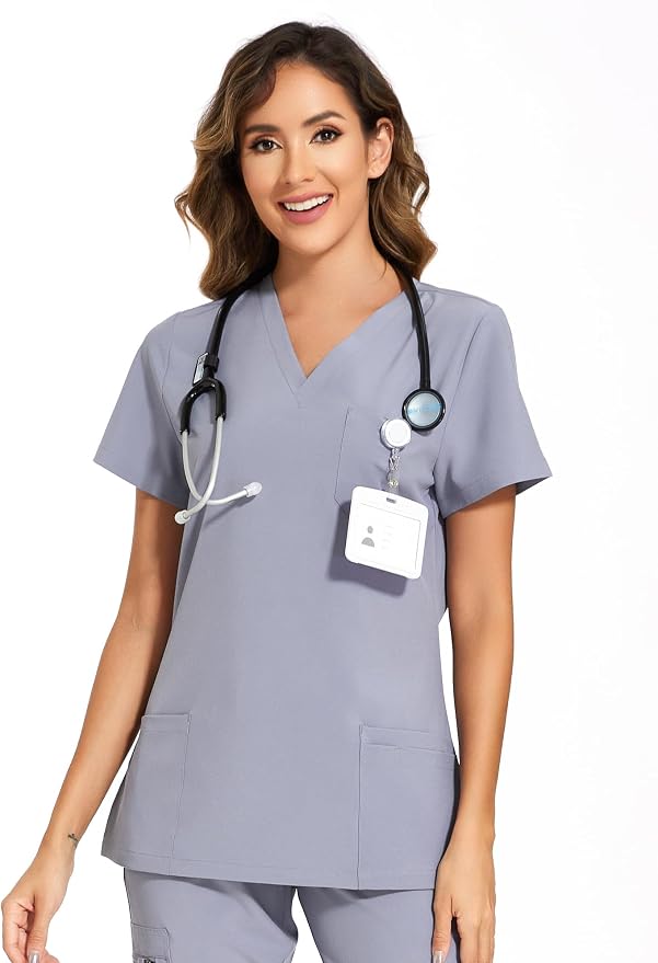 Scrubs Tops for Woman - Soft Stretch, V-Neck Tops | 3 Pockets, Side Split Design, Short Sleeve, Breathable & Lightweight Nursing Shirt, Easy-Care Fabric for All-Day Comfort