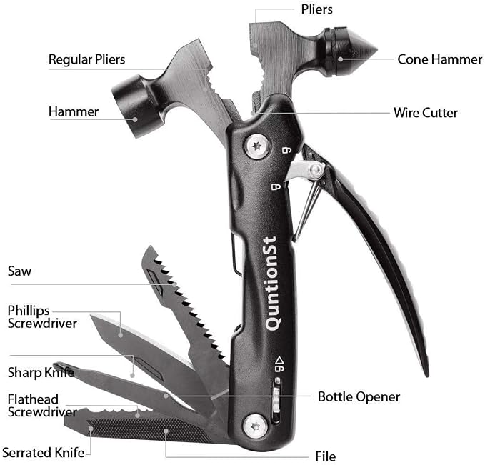Survival Hammer Multitool 12 in 1, Gifts for Men, Stocking Stuffers for Men | White Elephant Gifts,Birthday Gifts for Husband Boyfriend, Cool Gadgets Tool for Camping Hiking Outdoor (Survival Hammer)